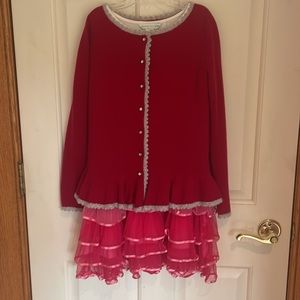 Red Holiday dress with cashmere sweater